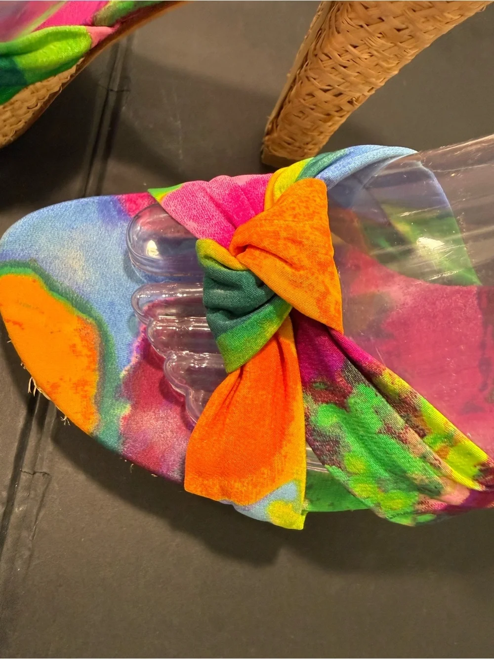 Stuart Weitzman RARE Not So Tropical Watercolor Knot Jute Platform Sandal Sz 8.5